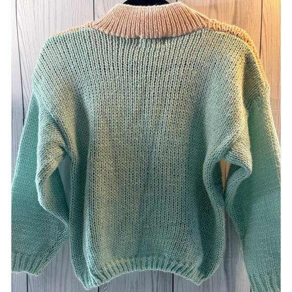 Vintage Jamie Scott Med Pink Hand Knit Christmas Holiday Pastel Cottage Cropped - Picture 3 of 6